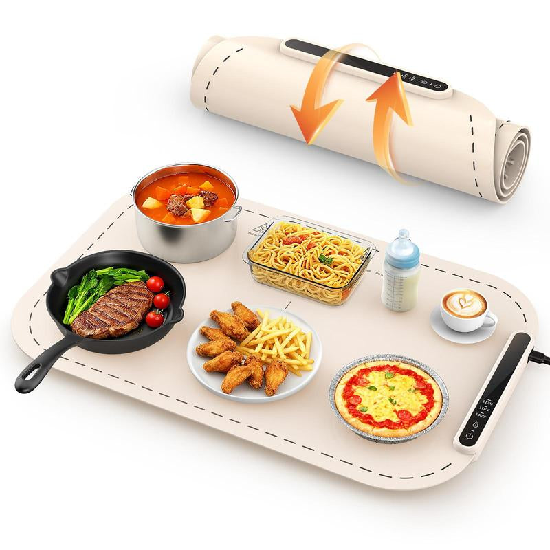 COWSAR Ultra-Thin Electric Food Warming Mat – Rapid Full-Surface Heating with 3 Temperature Settings, Child Lock Safety, and Portable Design for Home, Parties, and Travel