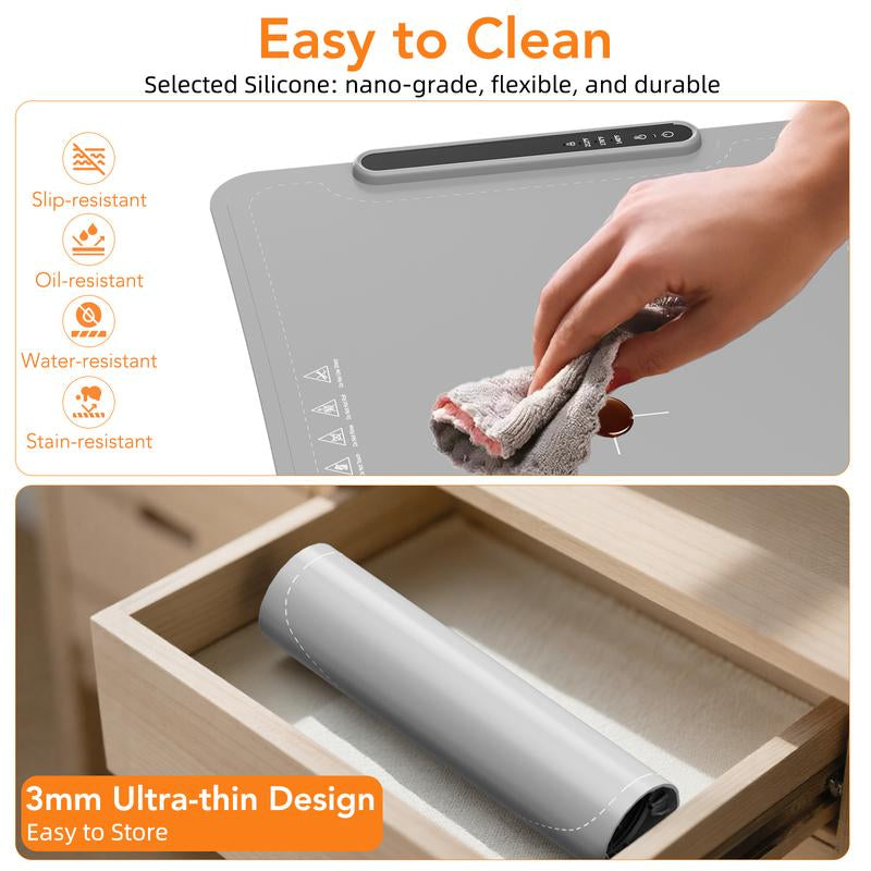 COWSAR Ultra-Thin Electric Food Warming Mat – Rapid Full-Surface Heating with 3 Temperature Settings, Child Lock Safety, and Portable Design for Home, Parties, and Travel