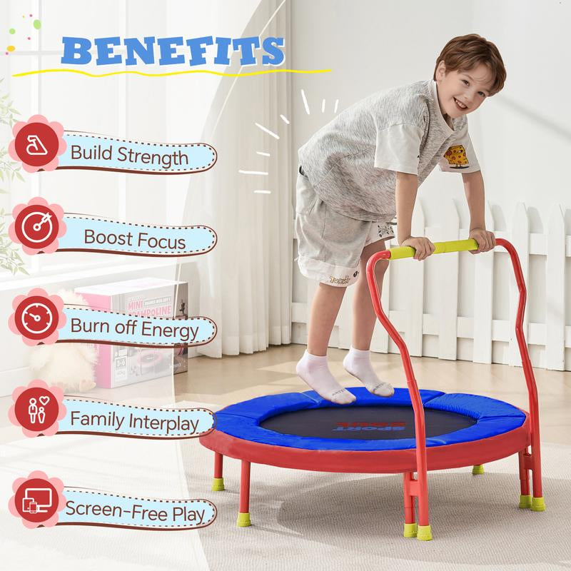 Sportsoul Kids Trampoline for Kids, 36” Indoor Mini Trampoline for Toddlers with Non-Slip Foam Handle, Enclosed Design to Prevent Missteps, Stable & Safe Bounce