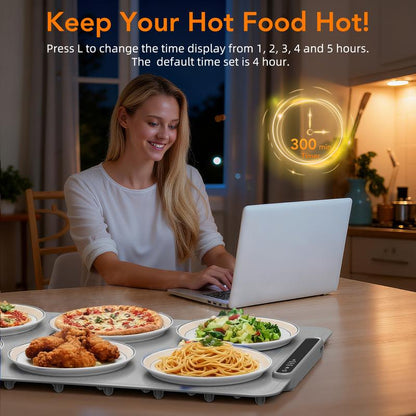 COWSAR Ultra-Thin Electric Food Warming Mat – Rapid Full-Surface Heating with 3 Temperature Settings, Child Lock Safety, and Portable Design for Home, Parties, and Travel