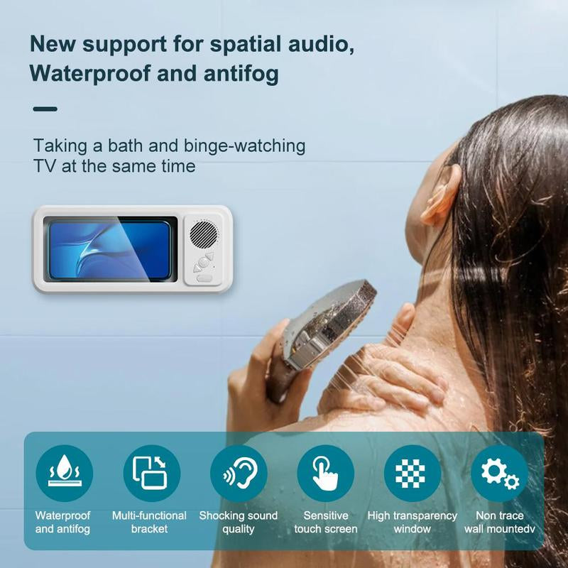Waterproof Box Speaker, Phone Holder Bluetooth Speaker Audio Shower TV Holder, Swimming Pool, Kitchenbathroom,Sink Bathroom Waterproof 360 ° Rotating Touch Screen, Bluetooth Speaker, Watch Movies, Listen to Music Hands-Free Speakerphone Compact Smartphone