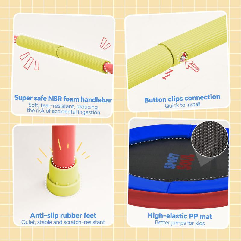 Sportsoul Kids Trampoline for Kids, 36” Indoor Mini Trampoline for Toddlers with Non-Slip Foam Handle, Enclosed Design to Prevent Missteps, Stable & Safe Bounce