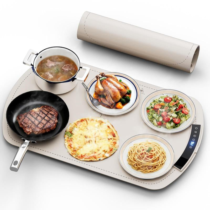 COWSAR Ultra-Thin Electric Food Warming Mat – Rapid Full-Surface Heating with 3 Temperature Settings, Child Lock Safety, and Portable Design for Home, Parties, and Travel